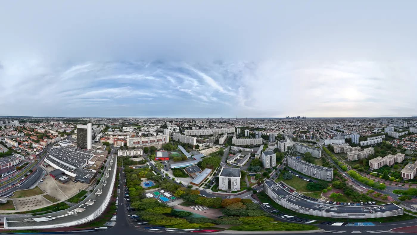 Panorama 360° de photolocalisation pris à 120 mètres au-dessus de Gennevilliers